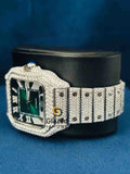 Iced Out Green Dial Stainless Steel Wrist Watch