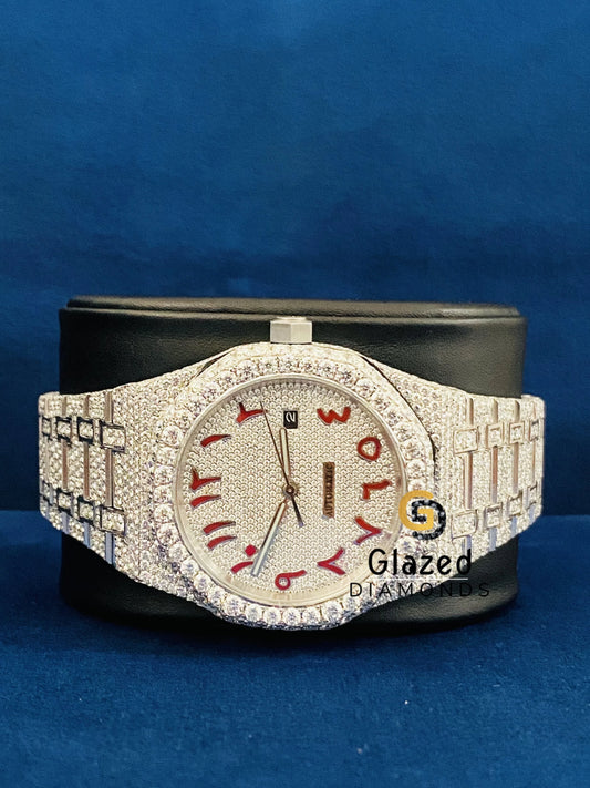 Iced Out Moissanite Arabic Number Dial Watch 
