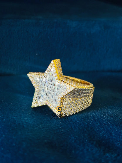 Iced Out Moissanite Baguette_ Round Ring For Men