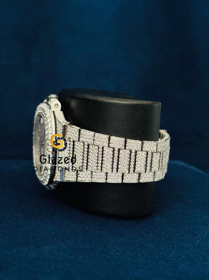 Iced Out Moissanite Bust Down Studded Watch for Men