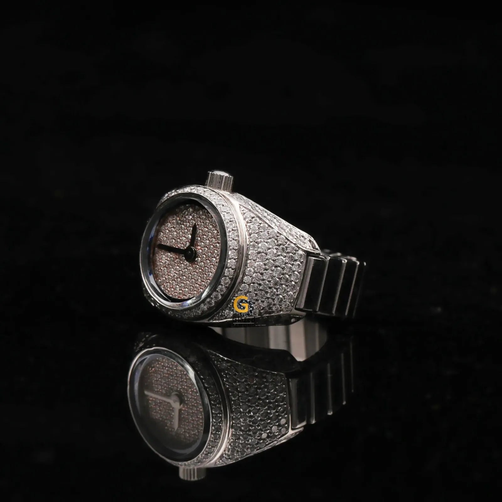 Iced Out Moissanite Clock Finger RIng
