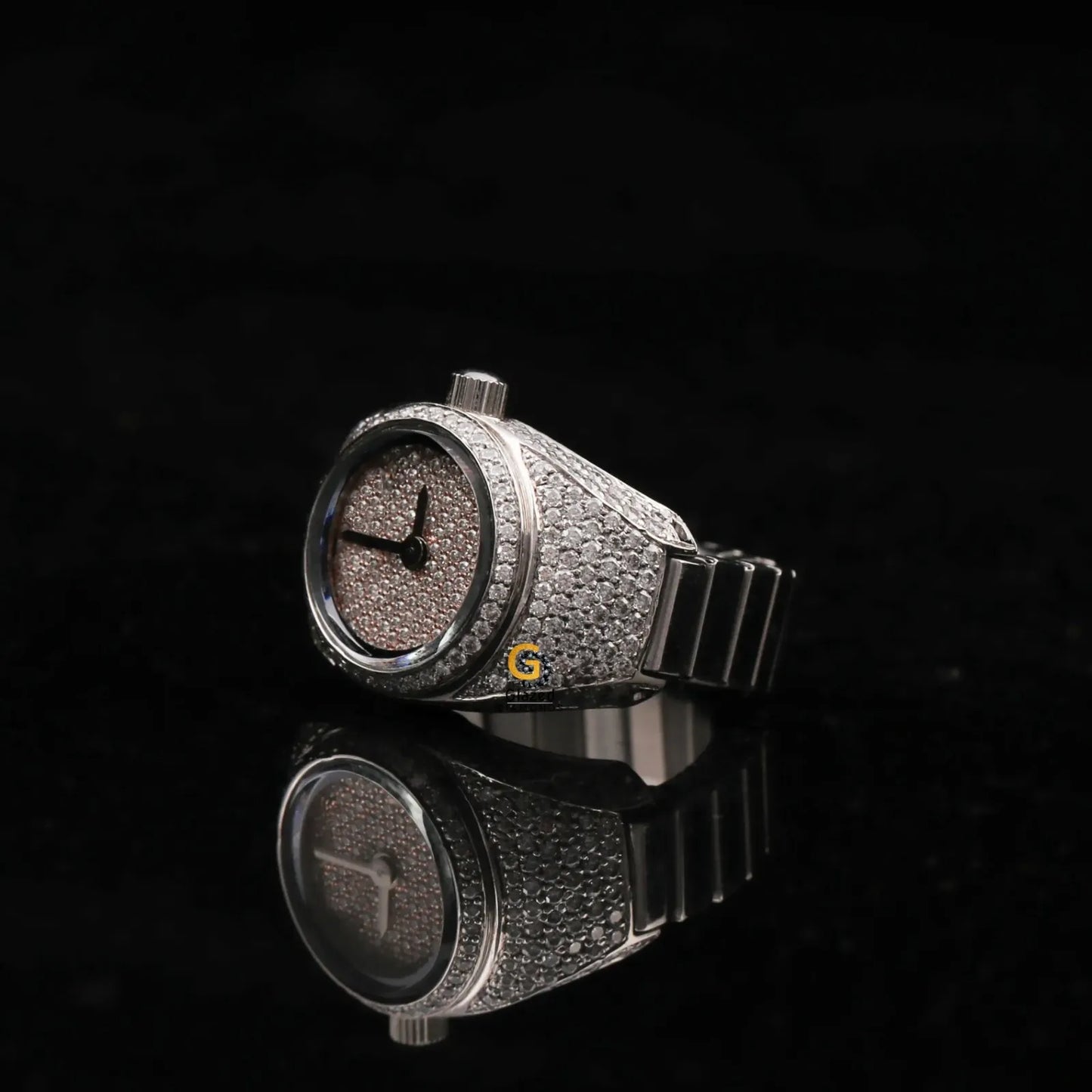 Iced Out Moissanite Clock Finger RIng