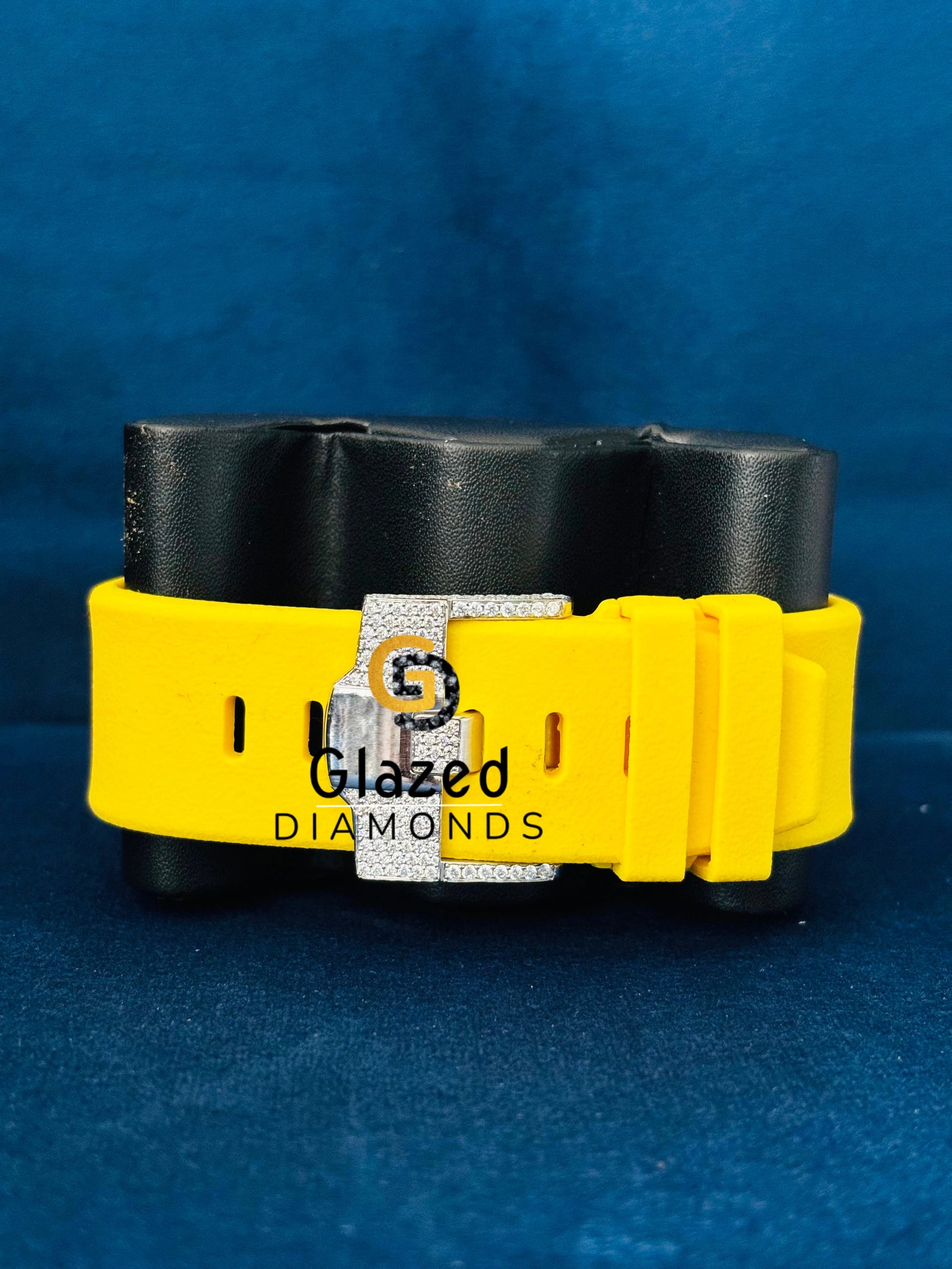 Iced Out Moissanite Hip Hop Yellow Silicon Strap Watch