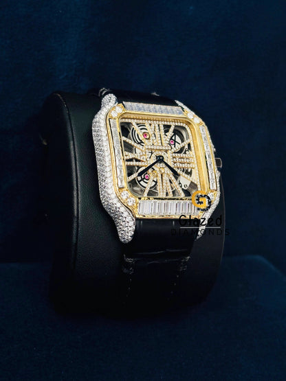 Iced Out Moissanite Hip Hop keleton Dial Two Tone Watch