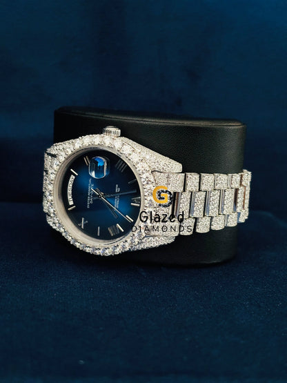 Iced Out Moissanite Studded Day Date Hip Hop Watch
