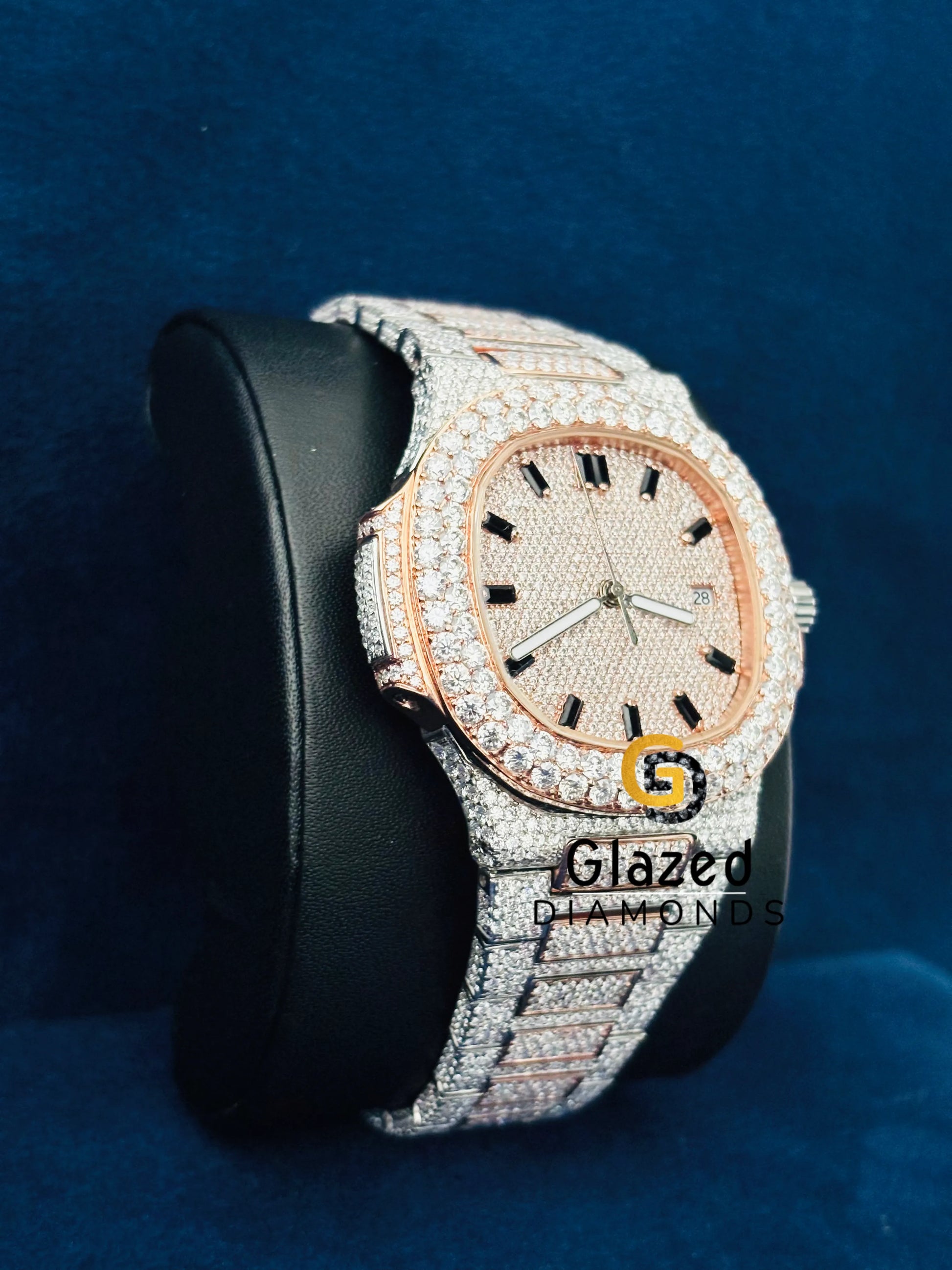 Iced Out Moissanite Studded Dual Tone Hip Hop Watch for Him