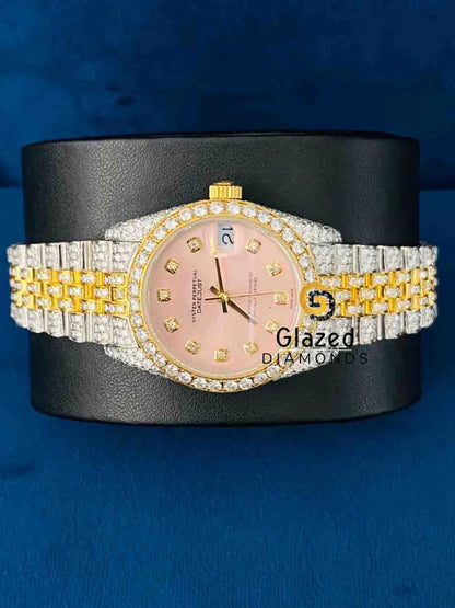 Iced Out Pink Dial Bezel Bar Moissanite Hip hop Watch For Women