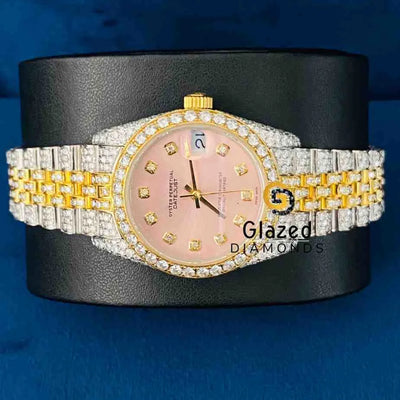 Iced Out Pink Dial Bezel Bar Moissanite Hip hop Watch For Women