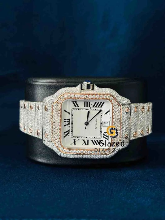 Iced Out VVS Moissanite Fully Diamond Studded Roman Number Dial Watch For Men