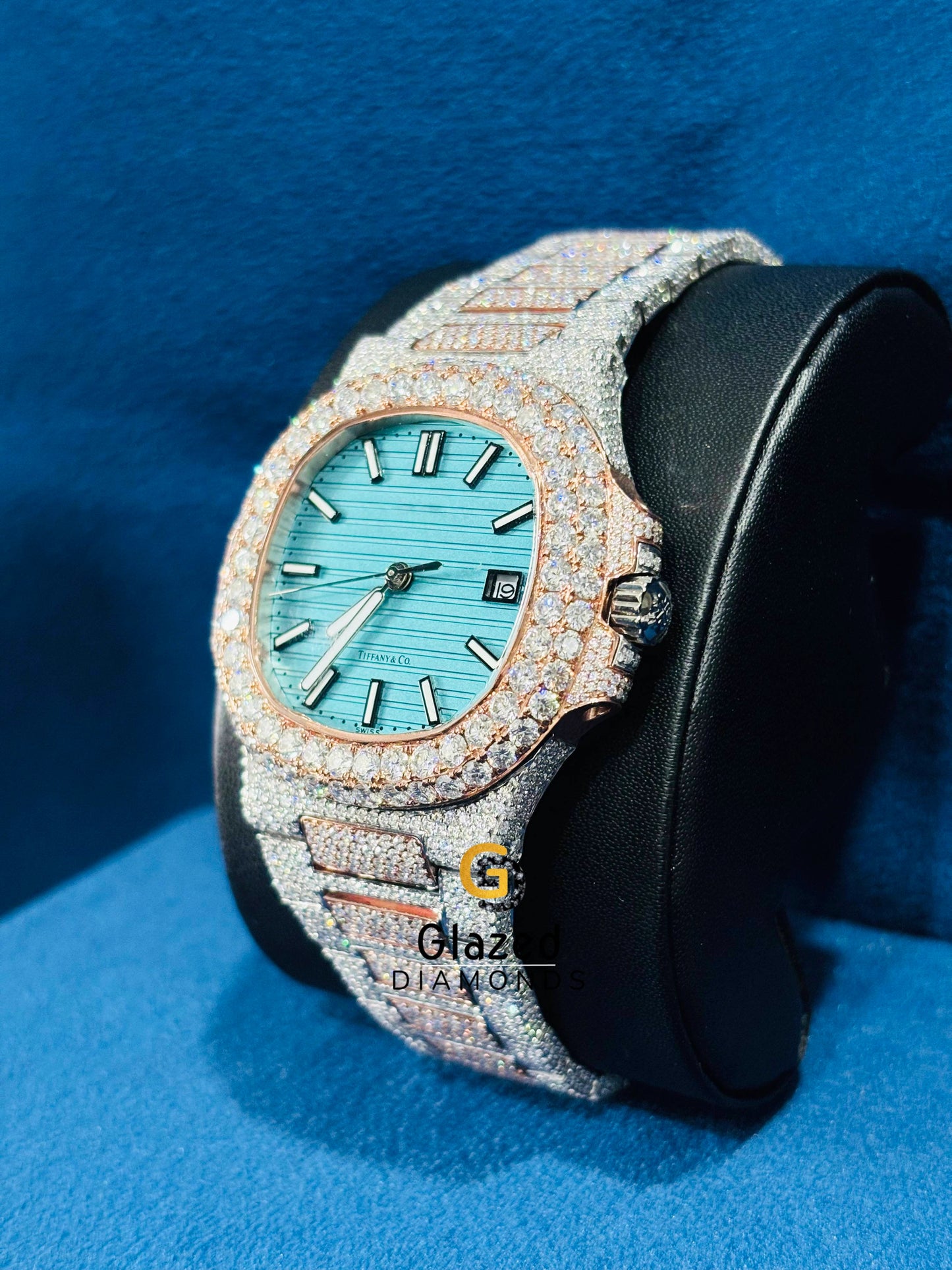 Iced Tiffany Blue Dial Moissanite Diamond Studded Watch