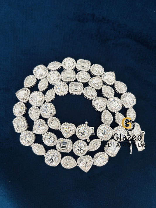 Iced out Moissanite Heart Cut tennis Halo Chain