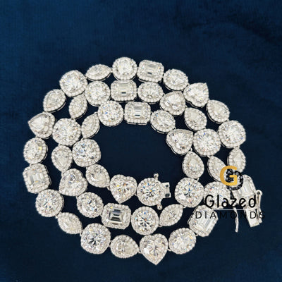 Iced out Moissanite Heart Cut tennis Halo Chain