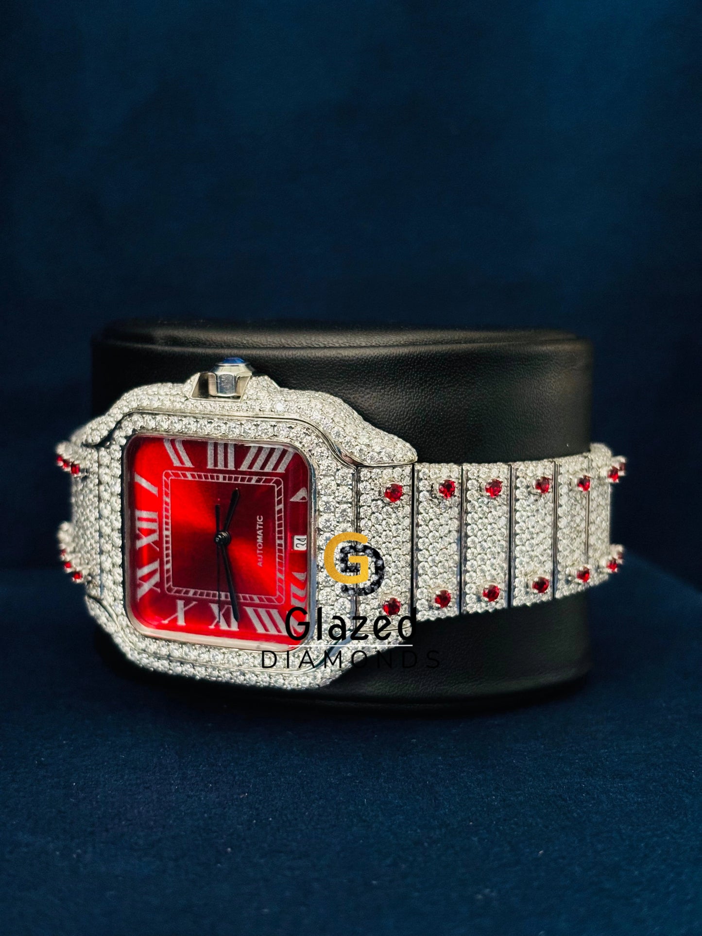 Iced out Moissanite Studded Red Dial watch