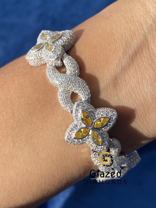 Infinity Link Yellow Marquise Clover Moissanite Bracelet