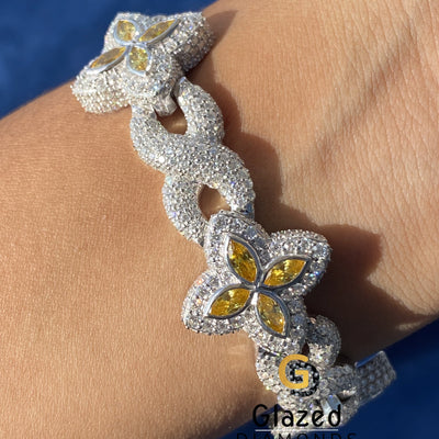 Infinity Link Yellow Marquise Clover Moissanite Bracelet