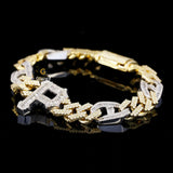 Iced Out 14MM Cuban Link Initial P Letter Baguette and Round Moissanite Bracelet