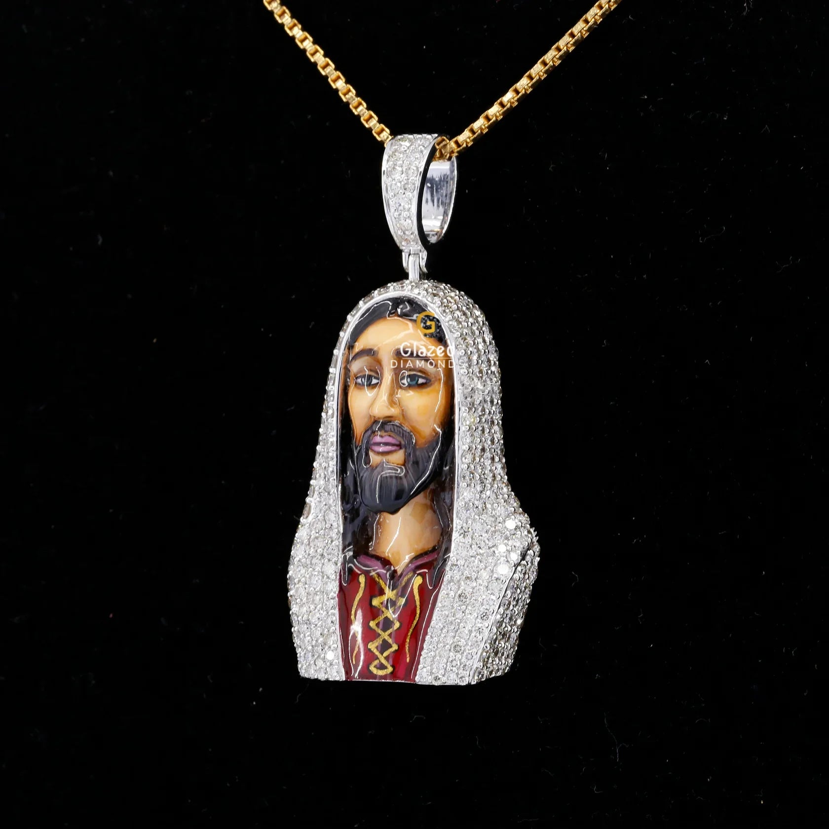 3D Enamel Jesus Iced Out Moissanite Diamond Religious Pendant