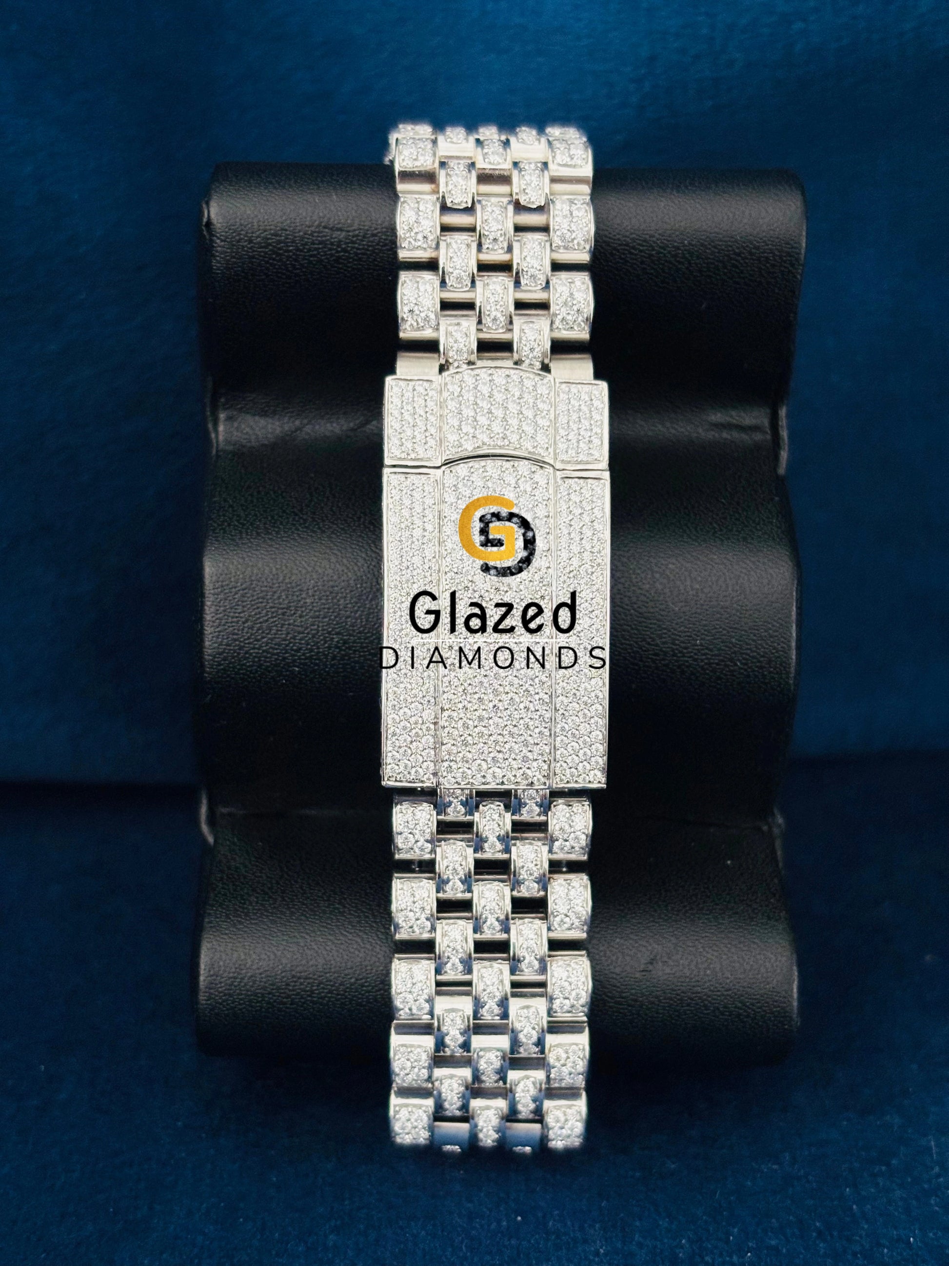 Jubilee Belt White Bar Studded Hip Hop Moissanite Watch