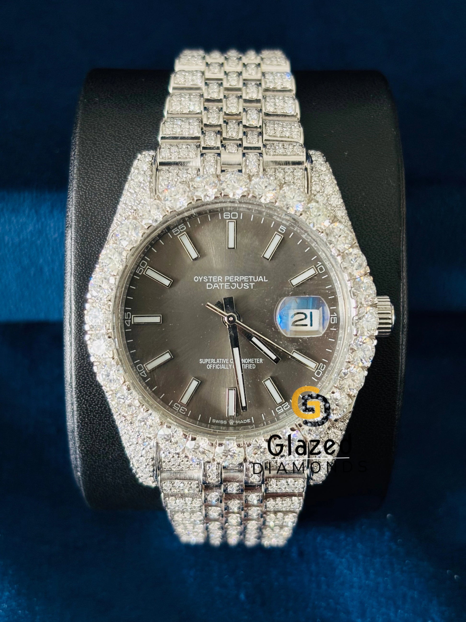 Jubilee Belt White Bar Studded bust Down Moissanite Watch for Men