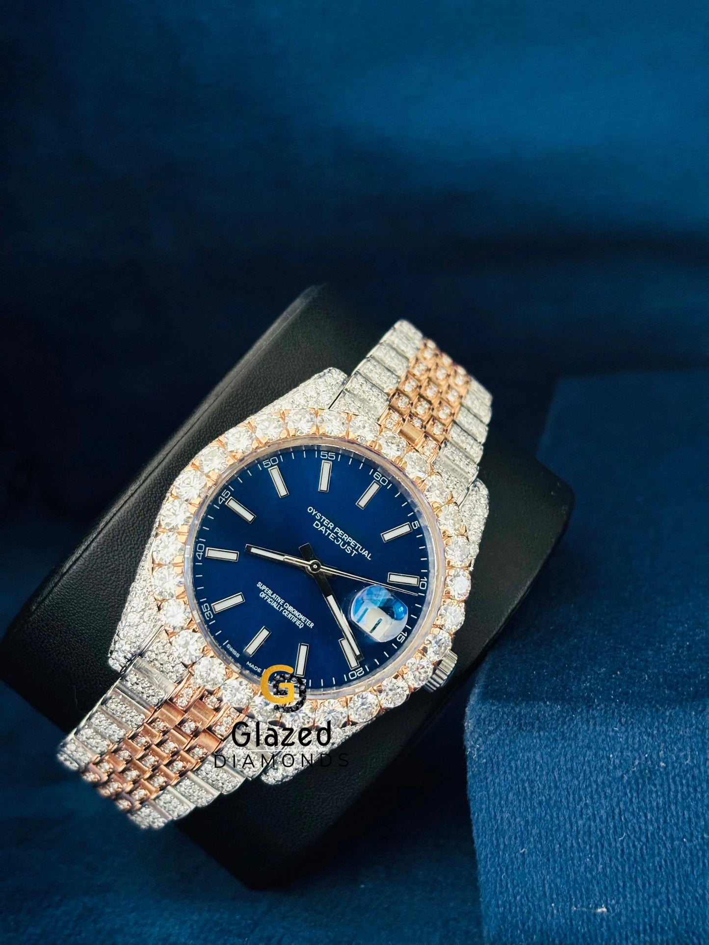 Jubilee Strap Blue Dial Hip Hop Moissanite Watch