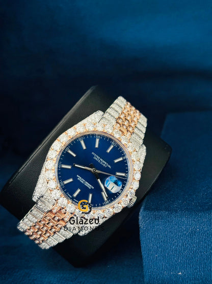 Jubilee Strap Blue Dial Hip Hop Moissanite Watch