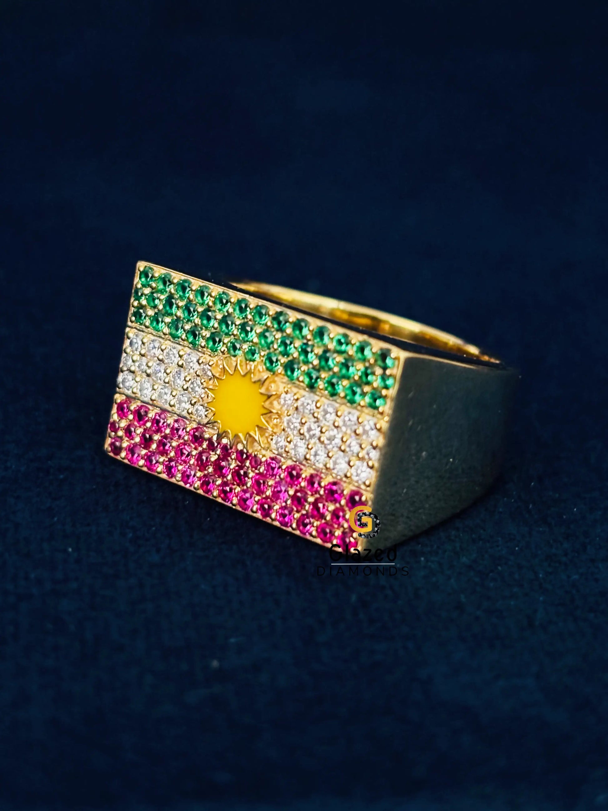 Kurdistan Flag Moissanite Rappers Ring