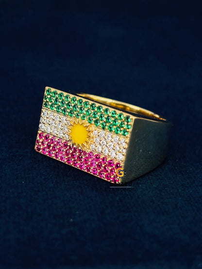 Kurdistan Flag Moissanite Rappers Ring
