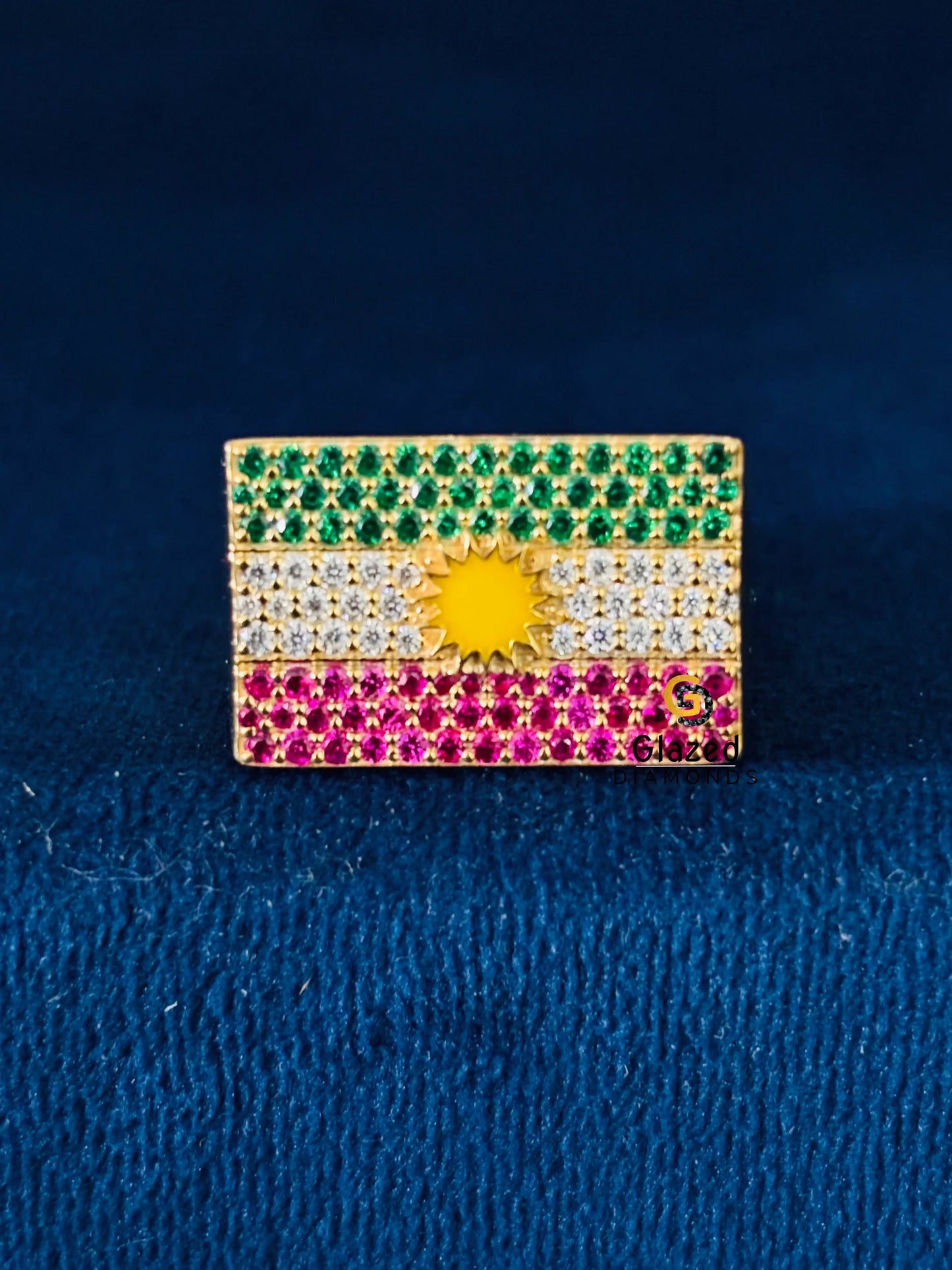 Kurdistan Flag Moissanite Rappers Ring For Men