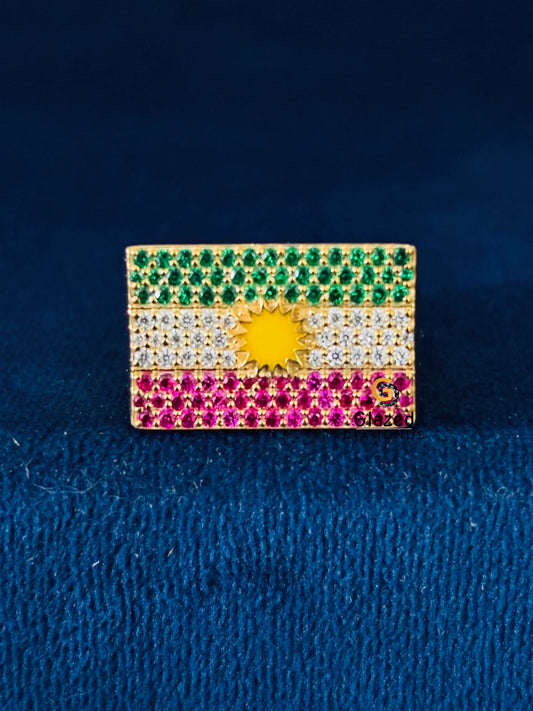 Kurdistan Flag Moissanite Rappers Ring For Men