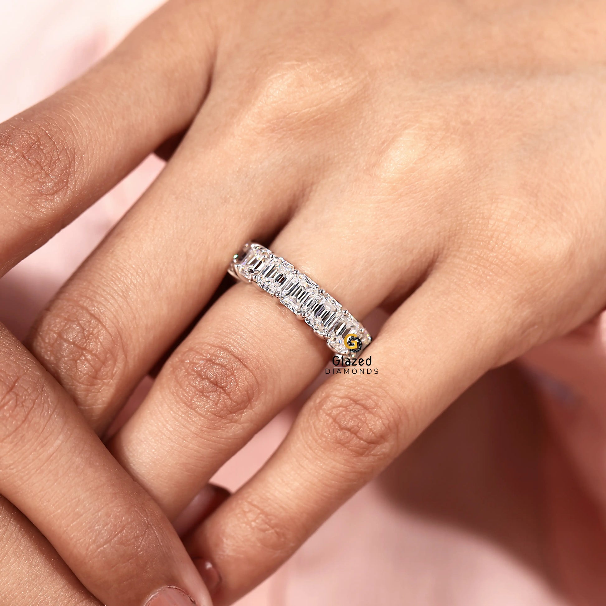 Lab Diamond Emerald Cut Wedding Band For Women