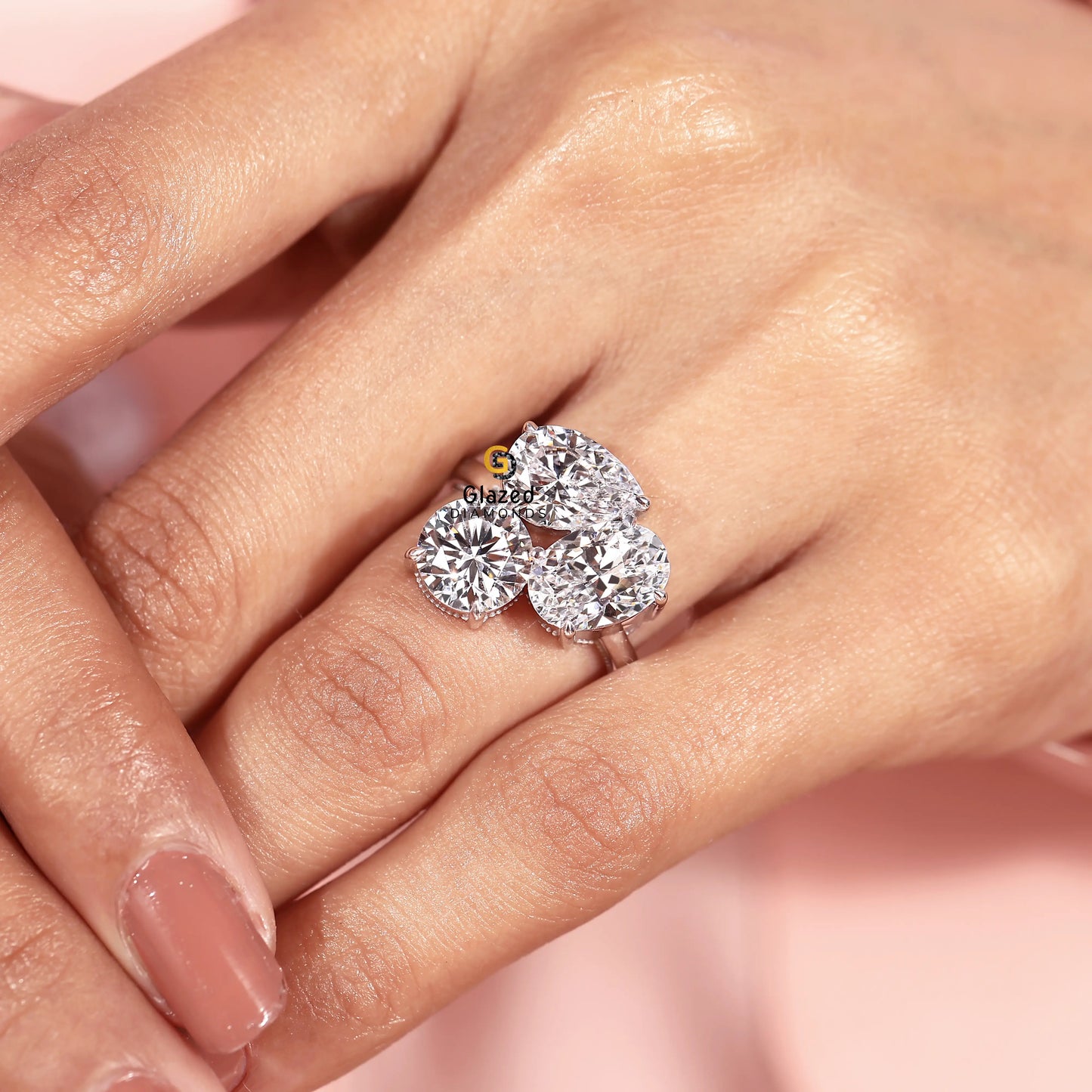 Lab Diamond Moissanite Three Stone Wedding Ring For Her