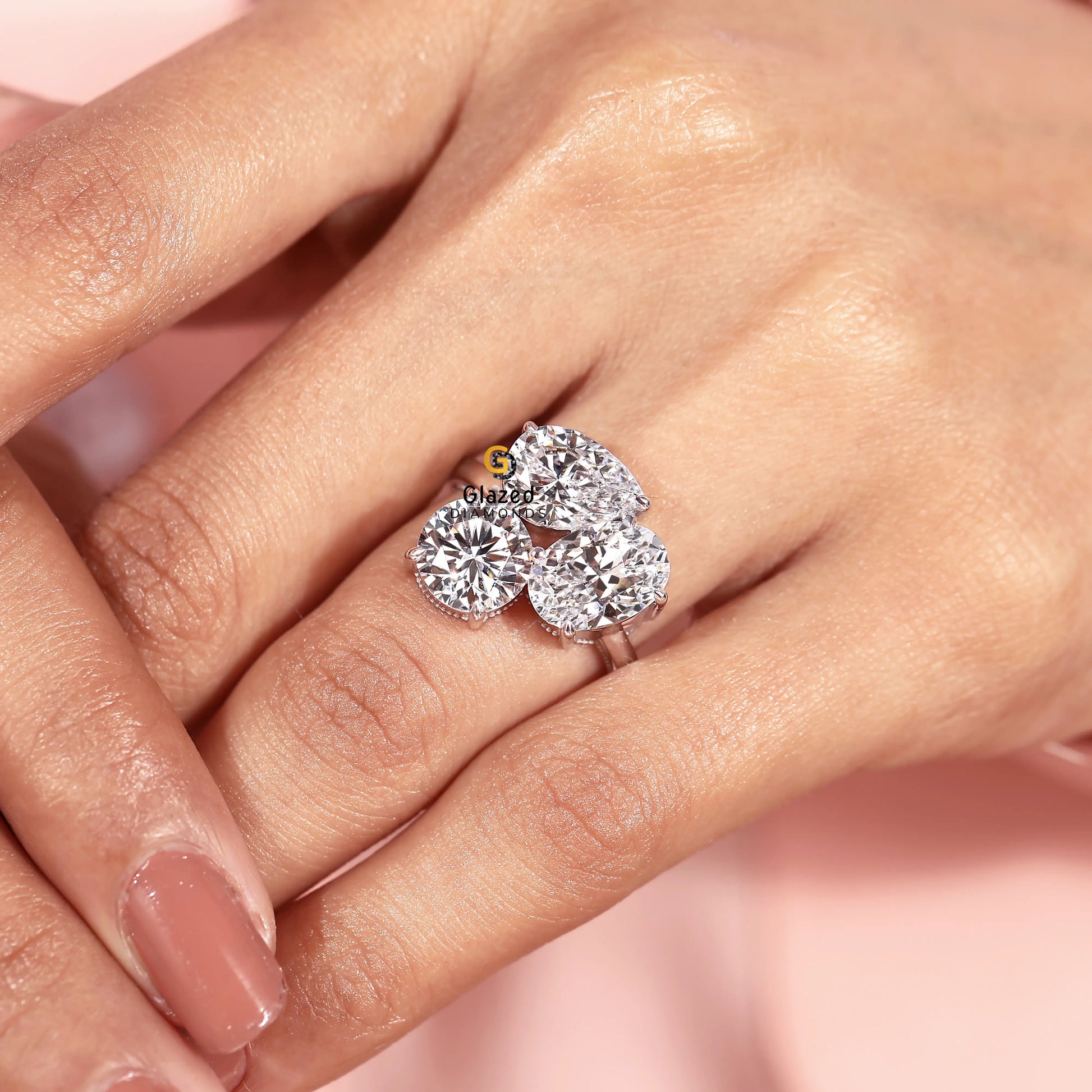Lab Diamond Moissanite Three Stone Wedding Ring For Her