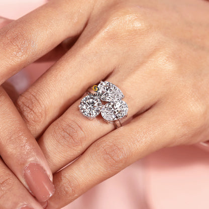 Lab Diamond Moissanite Three Stone Wedding Ring For Her