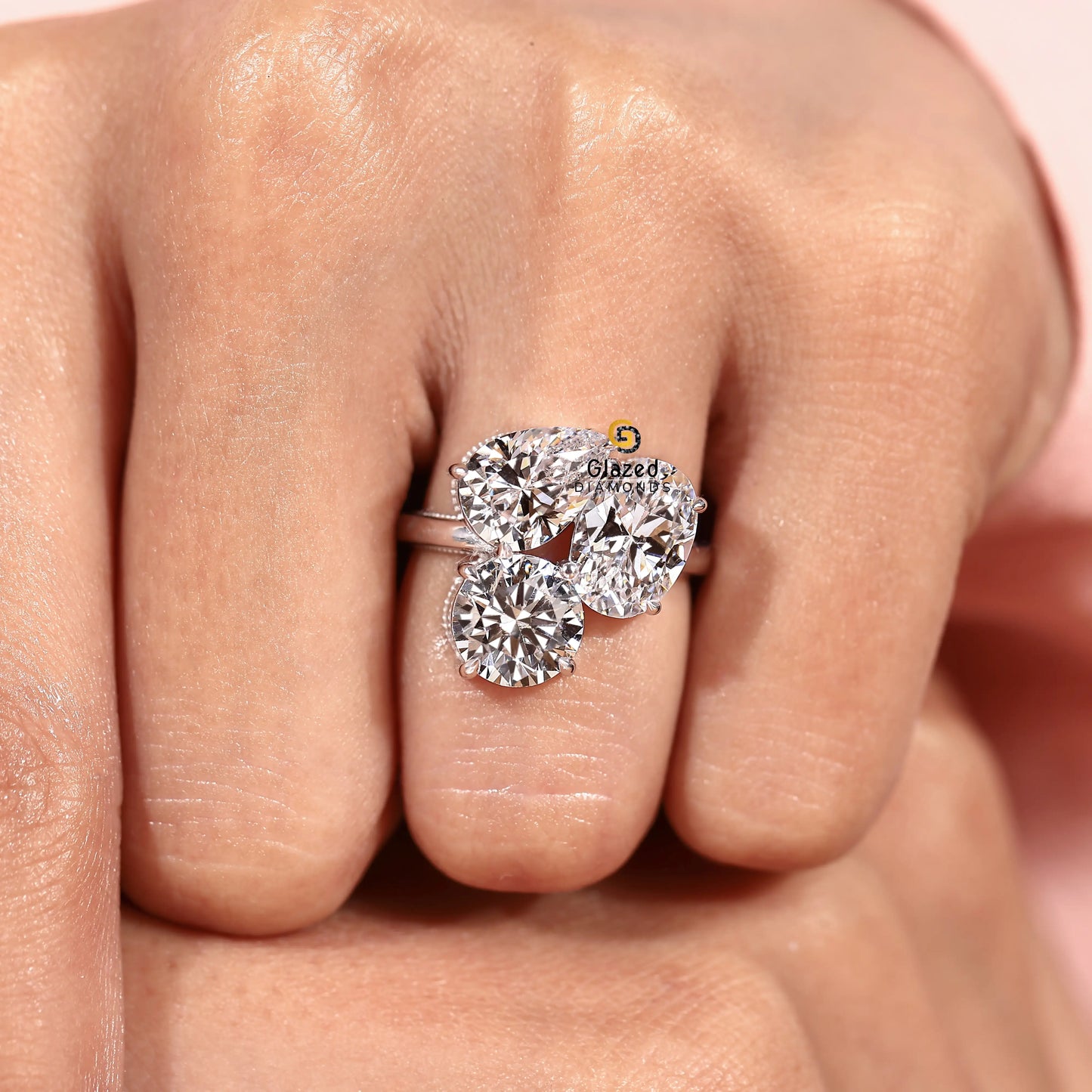 Lab Diamond Moissanite Three Stone Wedding Ring For Women
