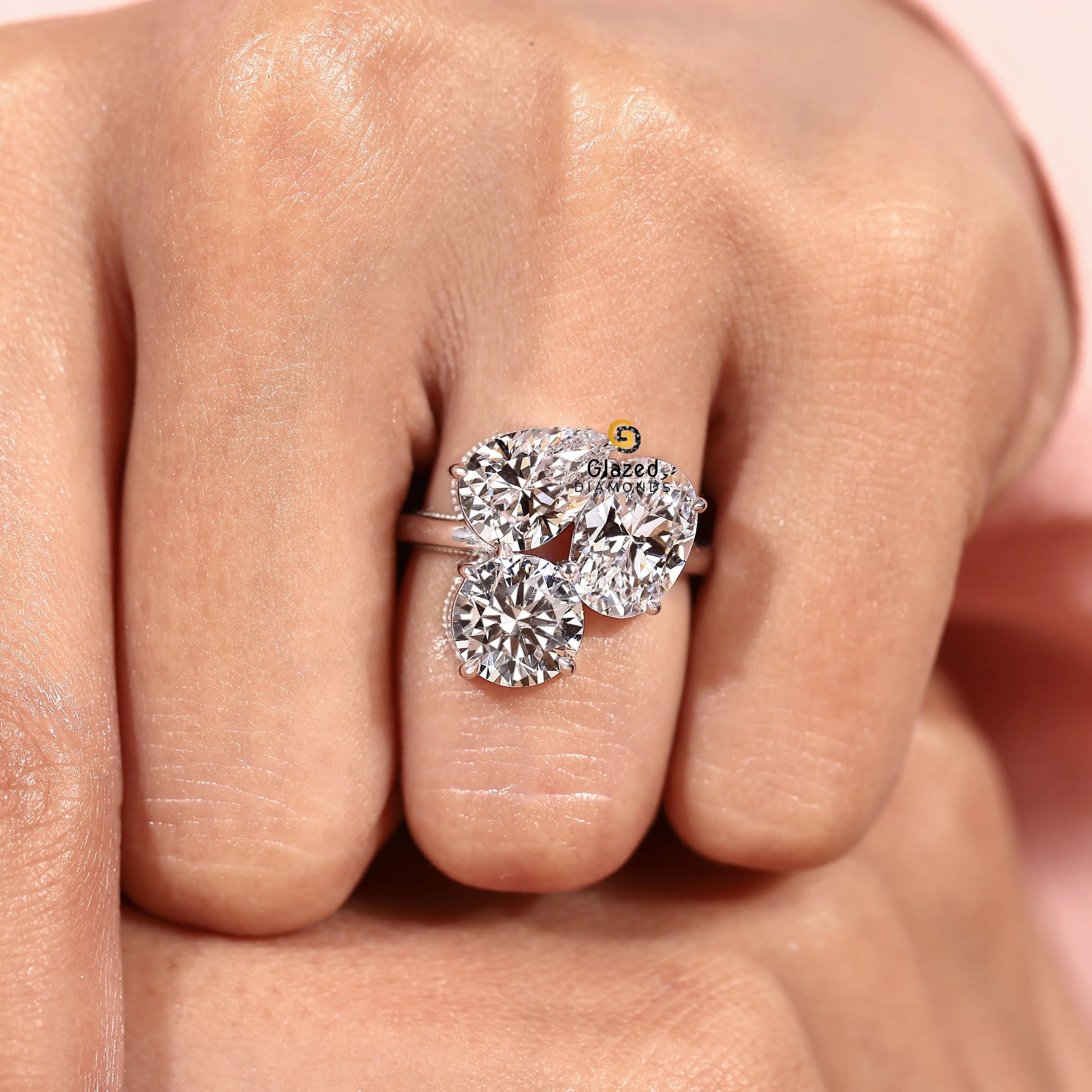 Lab Diamond Moissanite Three Stone Wedding Ring For Women