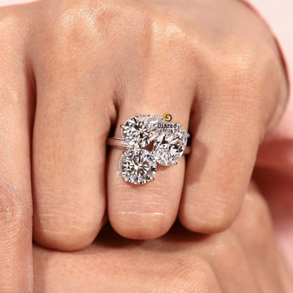 Lab Diamond Moissanite Three Stone Wedding Ring For Women