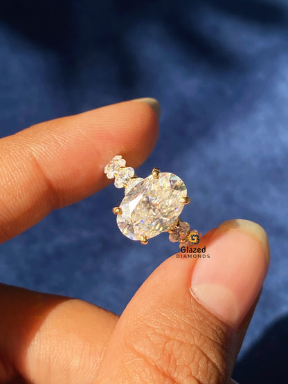 4CT Oval Cut Pave Band Moissanite Engagement Ring For Women