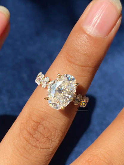 4CT Oval Cut Pave Band Moissanite Engagement Ring For Women