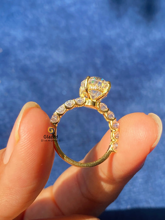 4CT Oval Cut Pave Band Moissanite Engagement Ring For Women