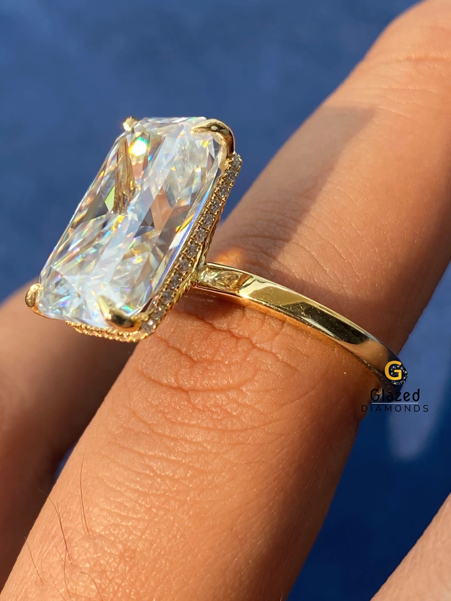 Big Radiant Moissanite Hidden Halo Engagement Ring For Women
