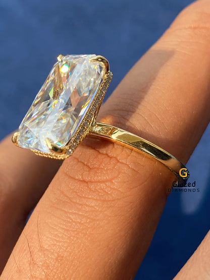 Big Radiant Moissanite Hidden Halo Engagement Ring For Women