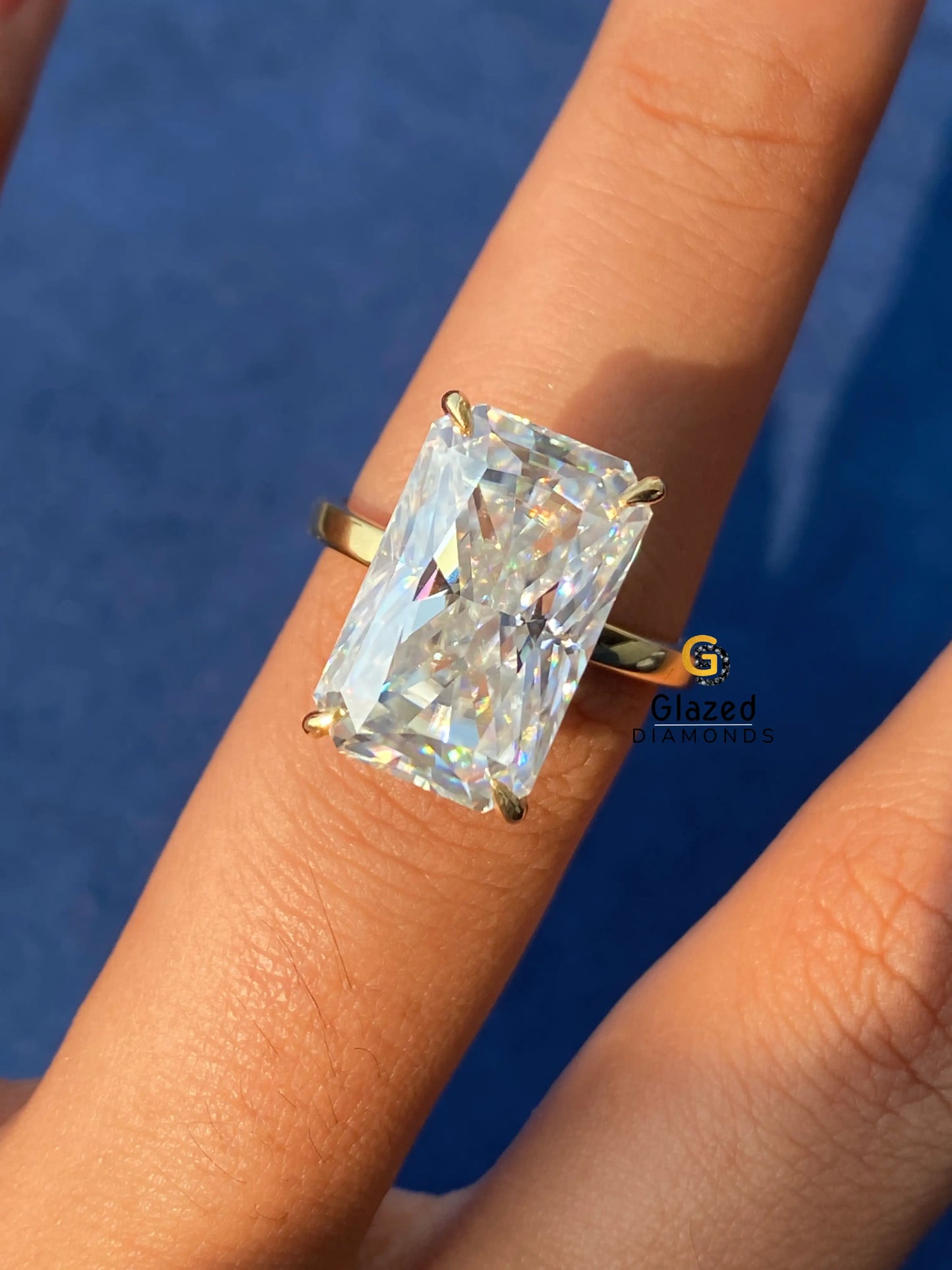 Big Radiant Moissanite Hidden Halo Engagement Ring For Women