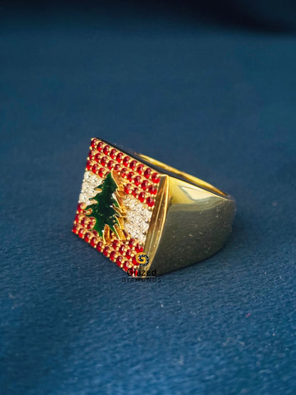 Lebanon Flag Moissanite Ring For Men