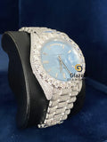 Light Blue Stick Dial VVs Diamond Hip Hop Moissanite Watch