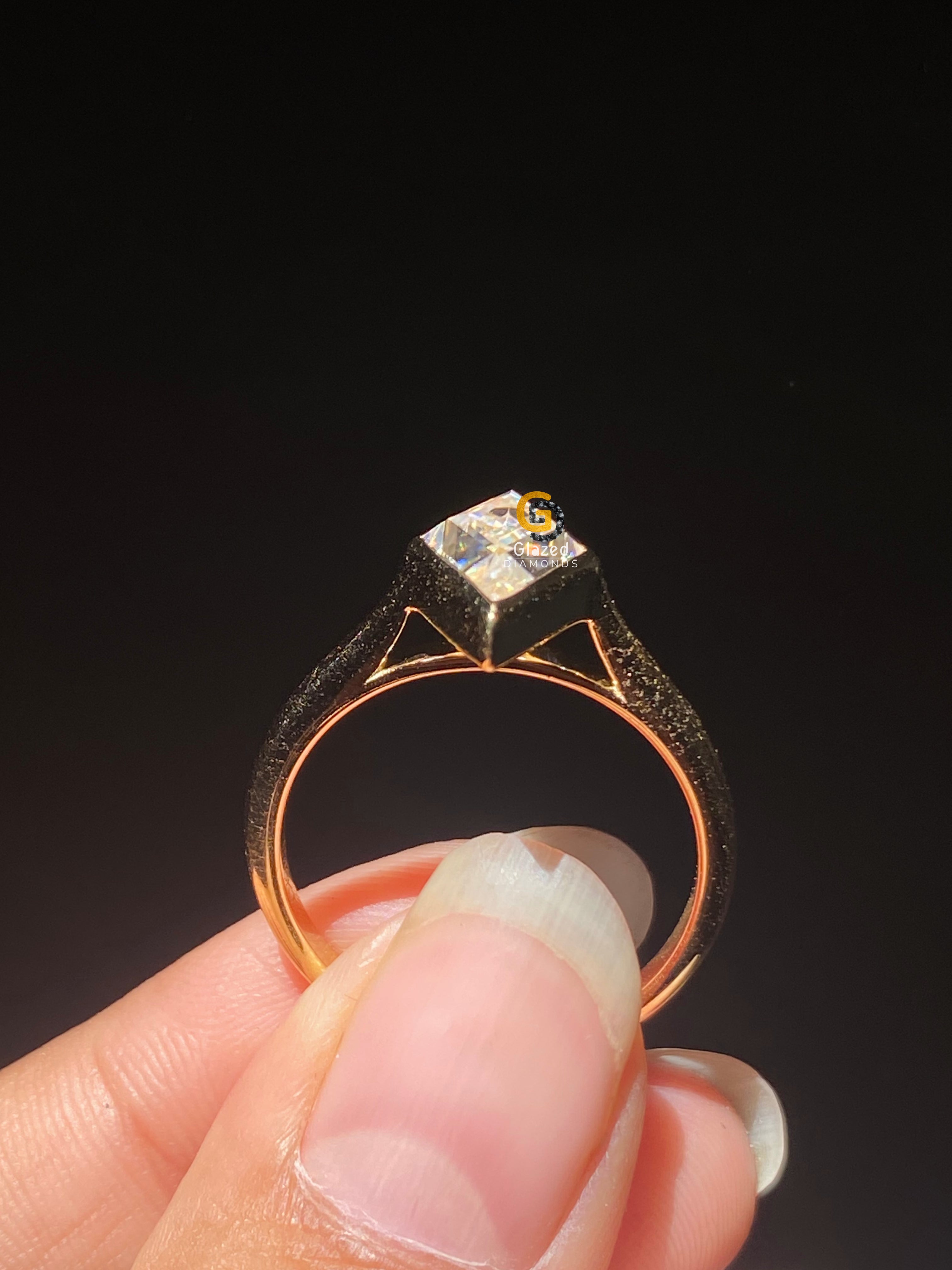 3.5 CT Lozenge Cut Solitaire Bezel Set Moissanite Engagement Ring For Her