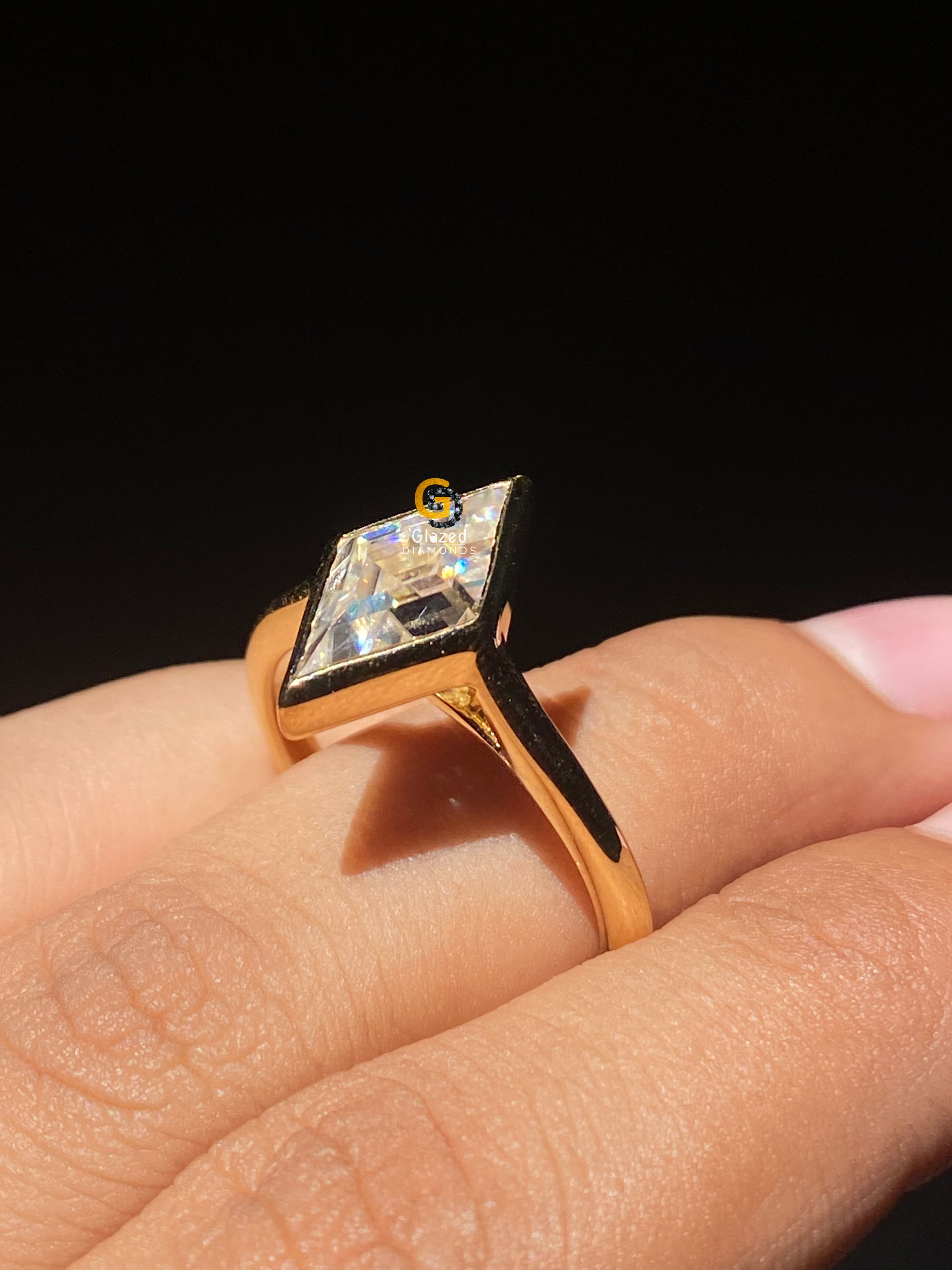 3.5 CT Lozenge Cut Solitaire Bezel Set Moissanite Engagement Ring For Her