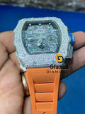 Chronograph Dial Luxury Iced Out Moissanite Orange Rubber Strap Watch For Men