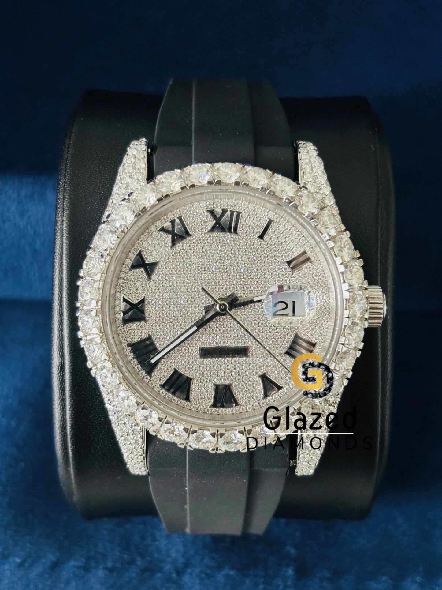 Luxury Roman Dial Iced Out Moissanite Automatic Watch