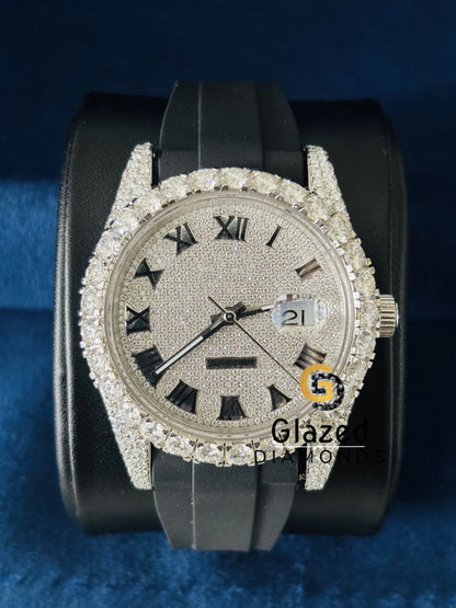 Luxury Roman Dial Iced Out Moissanite Automatic Watch