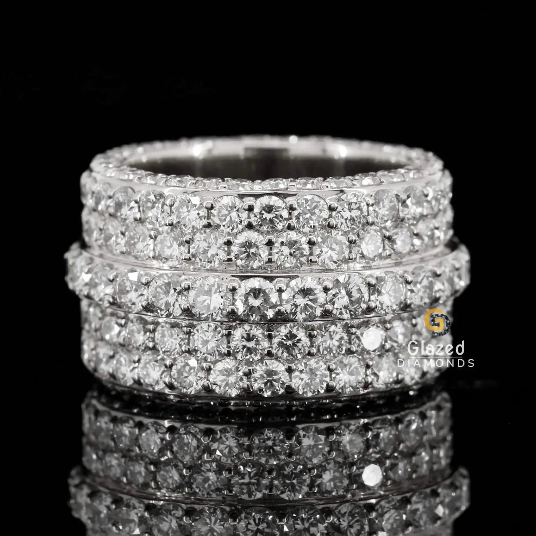 Full Eternity Round Cut Moissanite Diamond Wide Hip Hop Band Ring